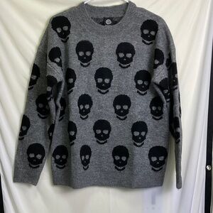 Bobeau Charcoal and Black Skull Pattern Sweater